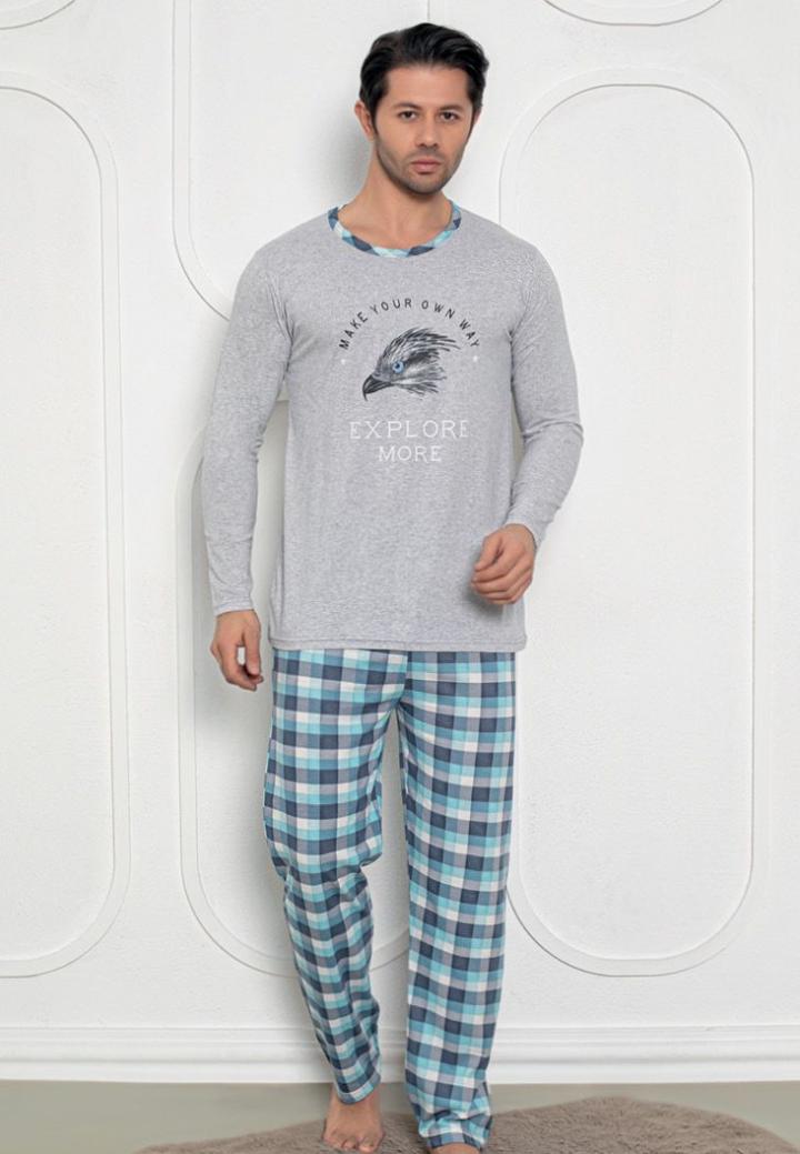 Pijama Bărbați Gri – Mâneci Lungi și Pantaloni Lungi, Design Explore More