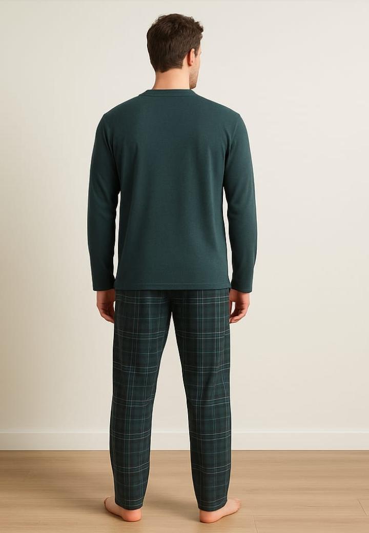 Pijama bărbat bumbac – mânecă lungă, pantalon lung , Verde