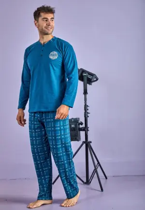 Pijama Bărbați Mâneci Lungi, Pantaloni Lungi