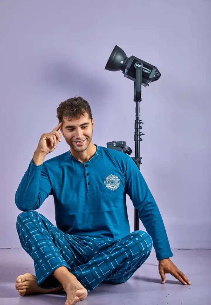 Pijama Bărbați Mâneci Lungi, Pantaloni Lungi