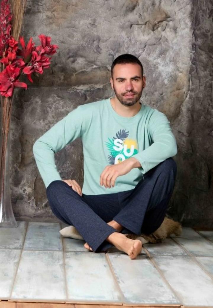 Pijamă Bărbați Mâneca Lungă și Pantaloni Lungi Verde