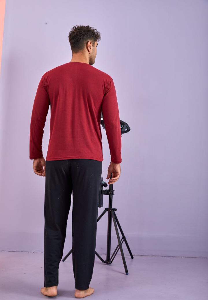 Pijama Bărbați Mâneci Lungi, Pantaloni Lungi, Bordo, Mivimal