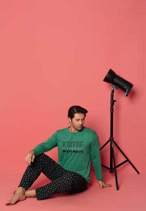 Pijama Bărbați Big Size Mâneci Lungi, Pantaloni Lungi, Timf – Verde