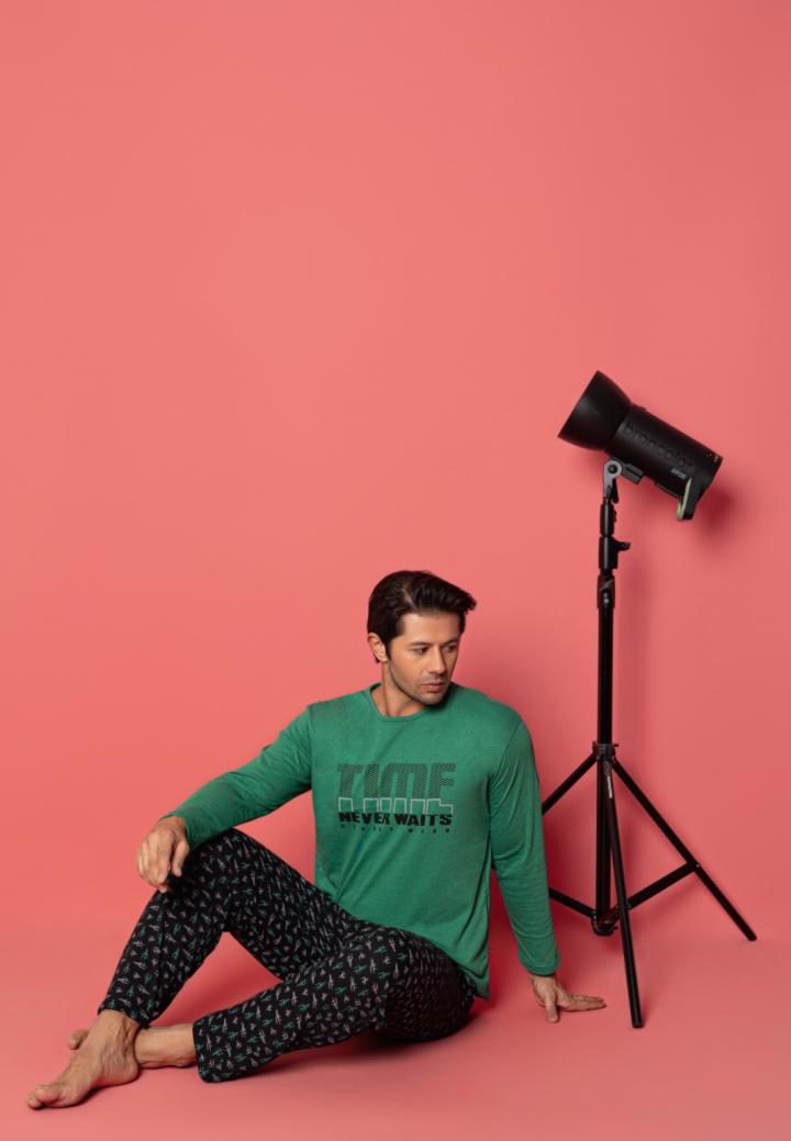 Pijama Bărbați Big Size Mâneci Lungi, Pantaloni Lungi, Timf – Verde