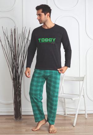 Pijama Bărbați Mâneci Lungi, Pantaloni Lungi, Toddy/Gri Închis