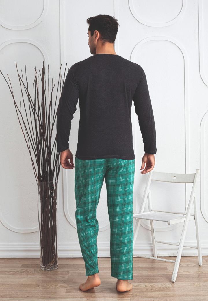 Pijama Bărbați Mâneci Lungi, Pantaloni Lungi, Toddy/Gri Închis