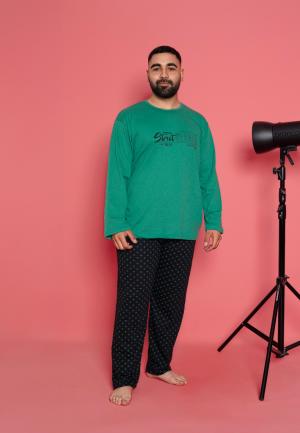 Pijamă Bărbați Big Size – Mâneci Lungi, Pantaloni Lungi, Street, Verde