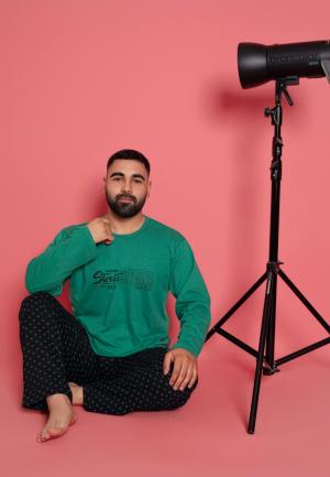 Pijamă Bărbați Big Size – Mâneci Lungi, Pantaloni Lungi, Street, Verde