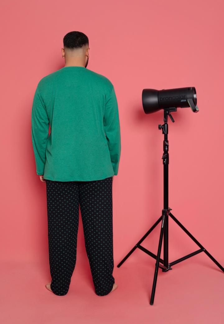 Pijamă Bărbați Big Size – Mâneci Lungi, Pantaloni Lungi, Street, Verde