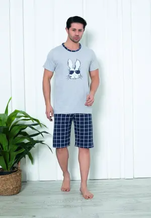 Pijamă Bărbați cu Mâneci Scurte și Pantaloni Scurți-Gri