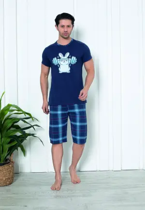 Pijamă Bărbați cu Mâneci Scurte și Pantaloni Scurți Iepuraș