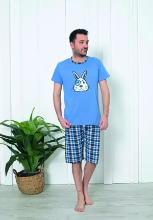 Pijamă Bărbați cu Mâneci Scurte și Pantaloni Scurți Albastru