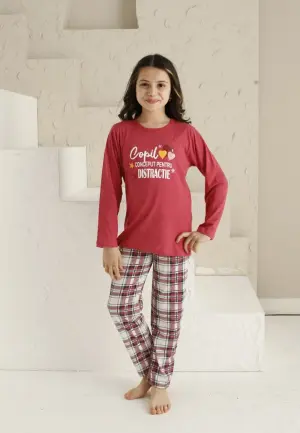 Pijama Fete Mânecă Lungă și Pantaloni Lungi, Roz – Distracție