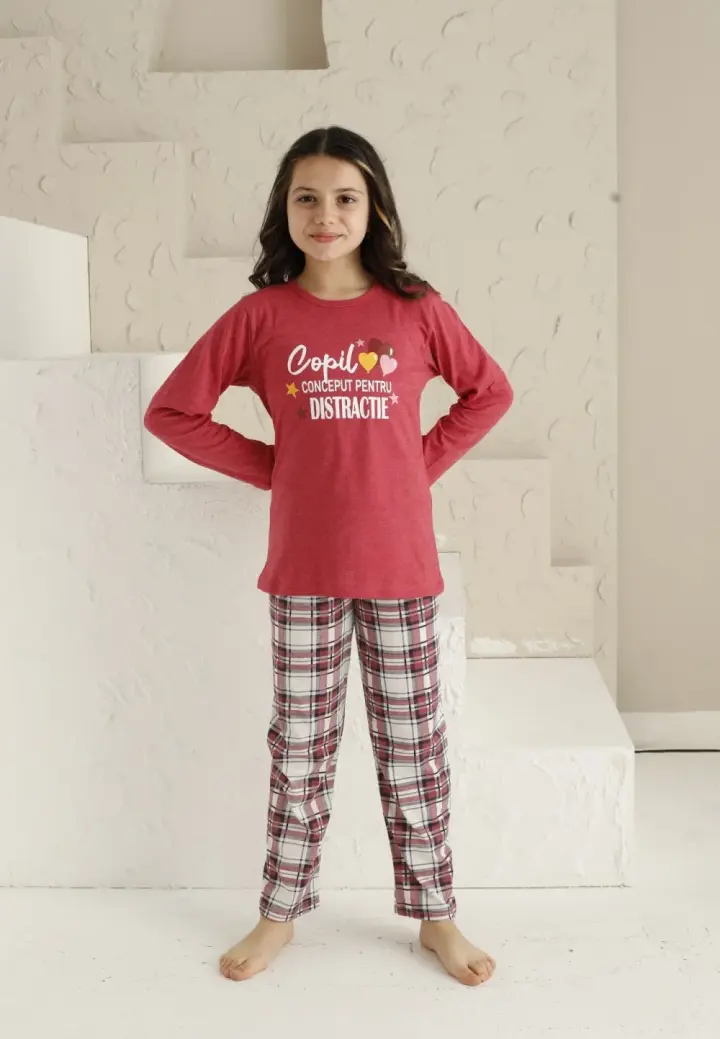 Pijama Fete Mânecă Lungă și Pantaloni Lungi, Roz – Distracție