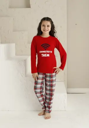 Pijama Fete Mânecă Lungă și Pantaloni Lungi, Roșu – Connected To Them
