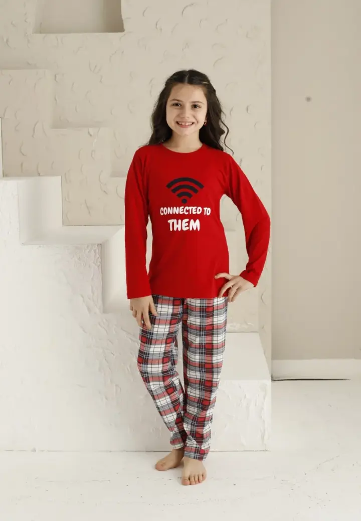 Pijama Fete Mânecă Lungă și Pantaloni Lungi, Roșu – Connected To Them