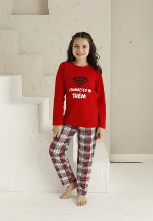 Pijama Fete Mânecă Lungă și Pantaloni Lungi, Roșu – Connected To Them