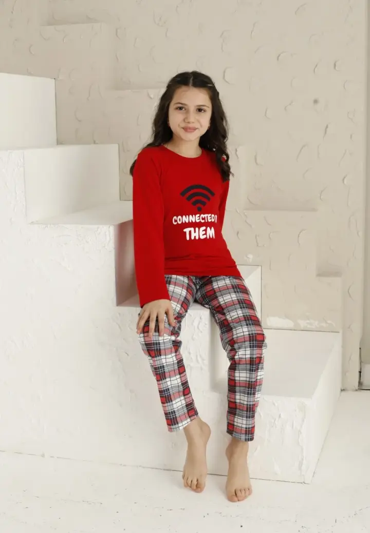 Pijama Fete Mânecă Lungă și Pantaloni Lungi, Roșu – Connected To Them