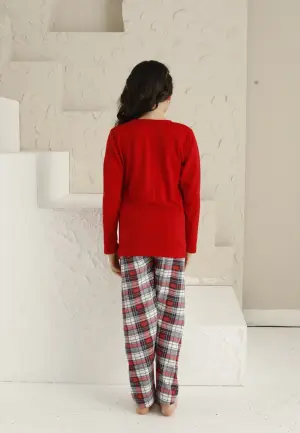 Pijama Fete Mânecă Lungă și Pantaloni Lungi, Roșu – Connected To Them