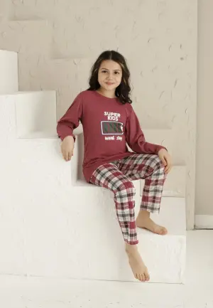 Pijama Fete Mânecă Lungă și Pantaloni Lungi,roz inchis,Super Kids