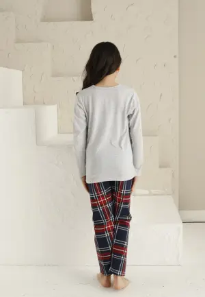 Pijama Fete Mânecă Lungă și Pantaloni Lungi, Gri – Family