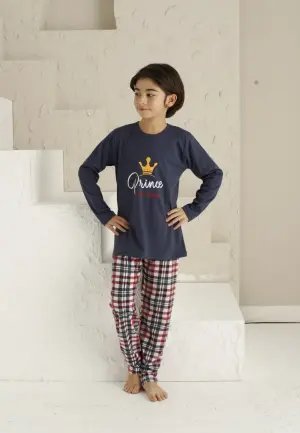 Pijama Băieți - Mânecă Lungă, Pantaloni Lungi - Model Prince, Bleumarin