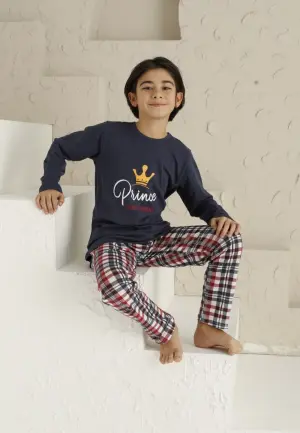 Pijama Băieți - Mânecă Lungă, Pantaloni Lungi - Model Prince, Bleumarin