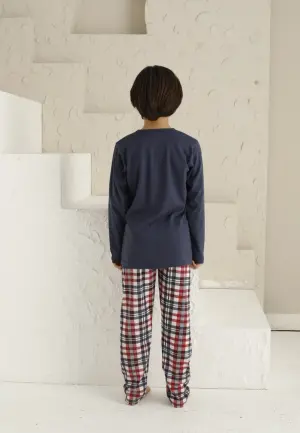 Pijama Băieți - Mânecă Lungă, Pantaloni Lungi - Model Prince, Bleumarin