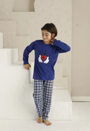 Pijama Băieți Mânecă Lungă, Pantaloni Lungi – Love Me, Albastru