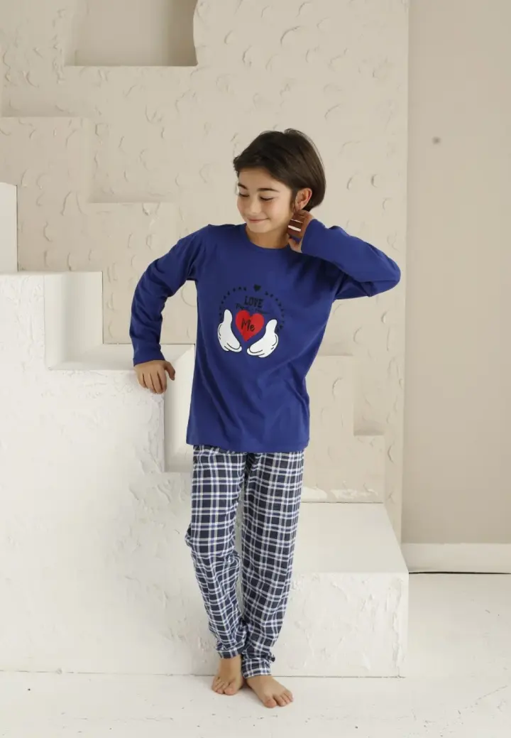 Pijama Băieți Mânecă Lungă, Pantaloni Lungi – Love Me, Albastru