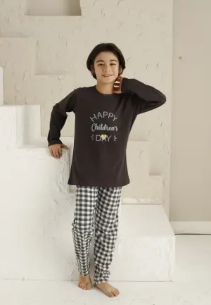 Pijama Băieți Mânecă Lungă, Pantaloni Lungi – Happy Day, Maro