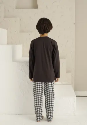 Pijama Băieți Mânecă Lungă, Pantaloni Lungi – Happy Day, Maro