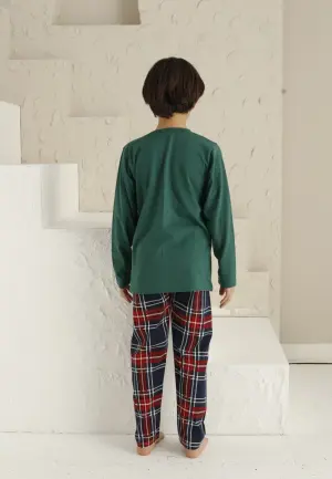 Pijama Băieți Mânecă Lungă, Pantaloni Lungi – Family, Verde