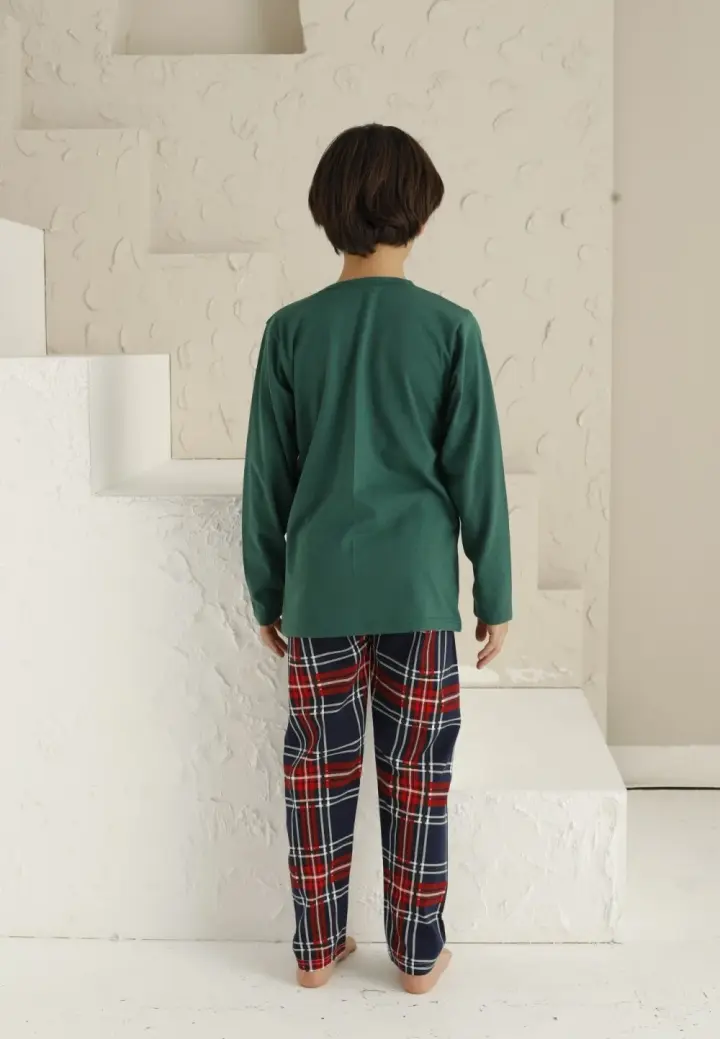 Pijama Băieți Mânecă Lungă, Pantaloni Lungi – Family, Verde