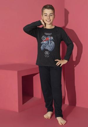 Pijama Băieți Mânecă Lungă și Pantaloni Lungi,Gri inchis, cu Imprimeu Motocicletă