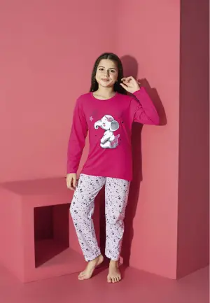 Pijama Fete Mânecă Lungă și Pantaloni Lungi, Fuchsia – Elefant