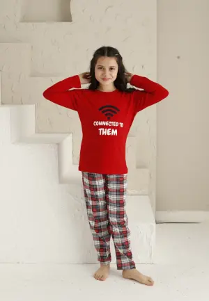 Pijama Fete Mânecă Lungă și Pantaloni Lungi, Roșu – Connected To Them