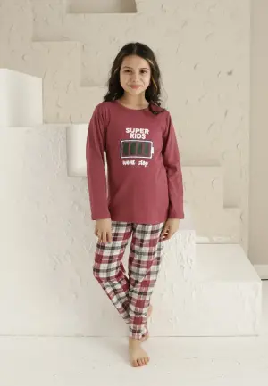 Pijama Fete Mânecă Lungă și Pantaloni Lungi,roz inchis,Super Kids