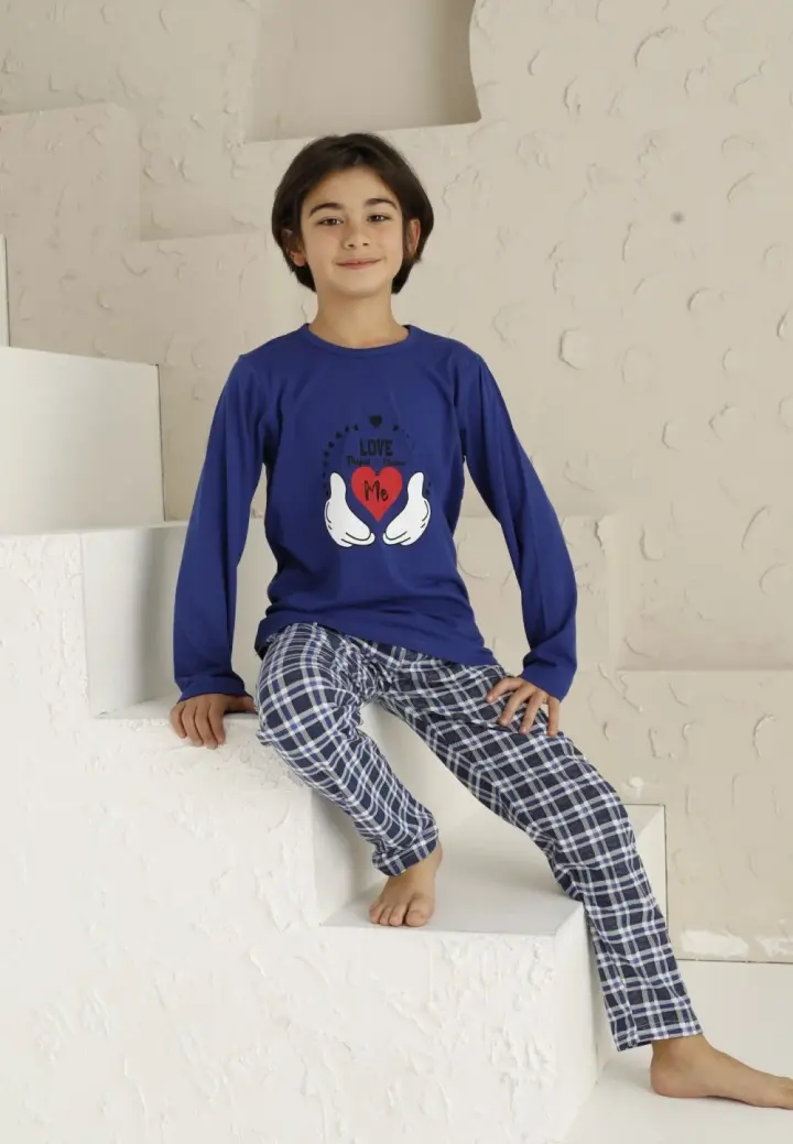 Pijama Băieți Mânecă Lungă, Pantaloni Lungi – Love Me, Albastru