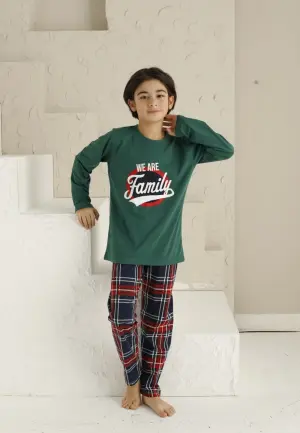 Pijama Băieți Mânecă Lungă, Pantaloni Lungi – Family, Verde