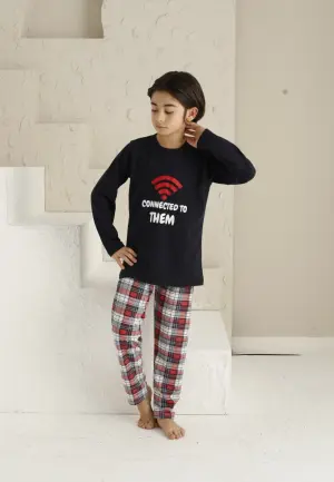 Pijama Băieți Mânecă Lungă, Pantaloni Lungi – Connected To Them, Bleumarin