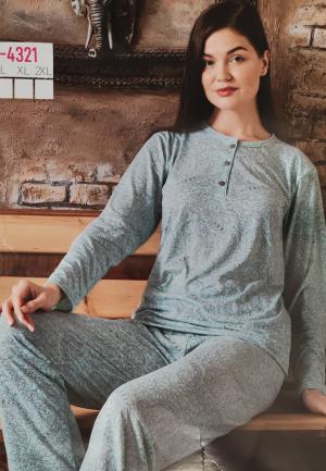 Pijama damă bambus verde – mânecă lungă și pantaloni lungi