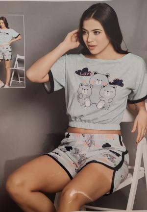 Pijama damă cu mânecă scurtă și pantaloni scurți – imprimeu „Love You