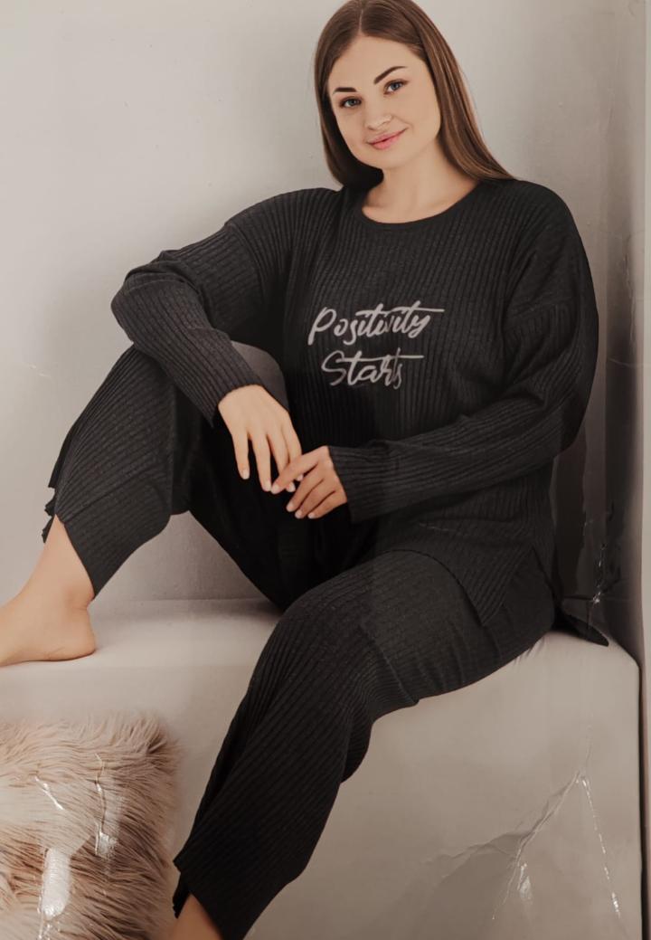 Pijama damă mărime mare plisată – culoare Gri inchis