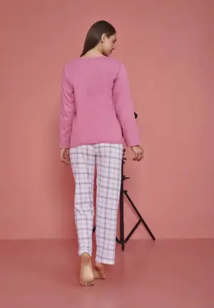 Pijama Dama Maneca Lunga si Pantaloni Lungi cu Fundiță