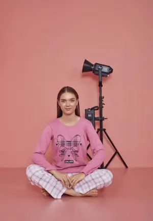 Pijama Dama Maneca Lunga si Pantaloni Lungi cu Fundiță