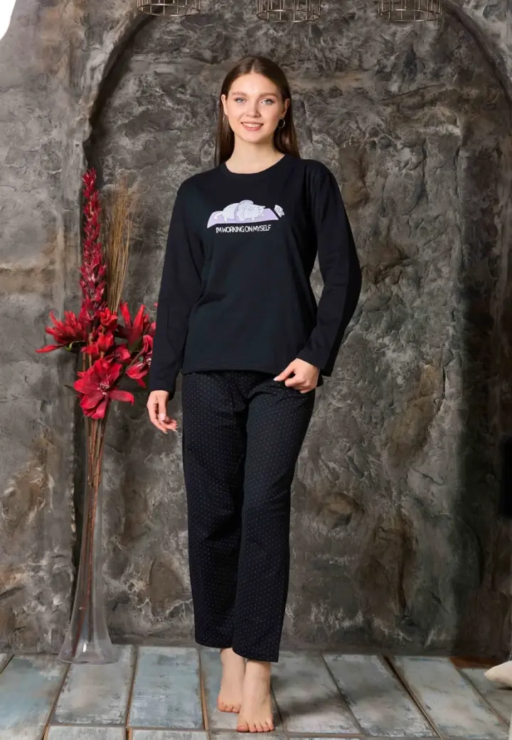 Pijama dama maneca lunga,pantaloni lungi-self