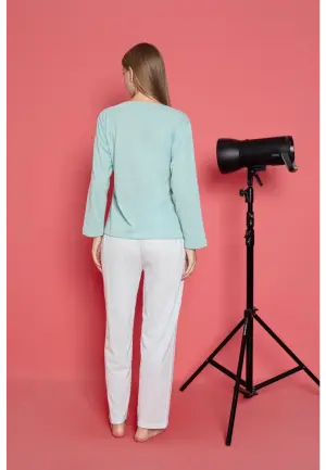 Pijama Damă Mâneca Lungă și Pantaloni Lungi din Bumbac