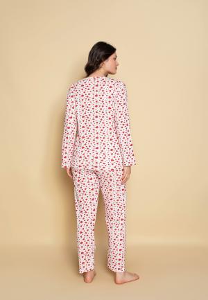 Pijama Dama Maneca Lunga și Pantaloni Lungi cu Inimoare