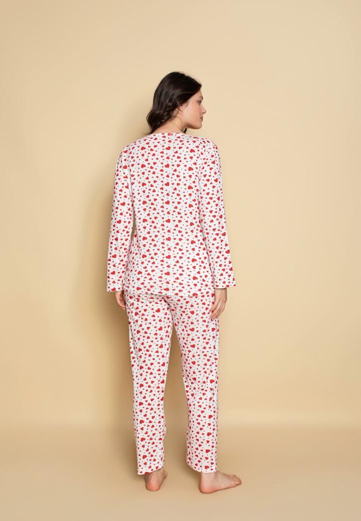 Pijama Dama Maneca Lunga și Pantaloni Lungi cu Inimoare